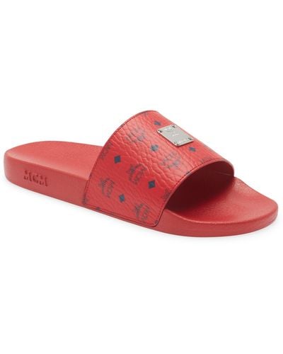 MCM Monogram Slide Sandal - Red