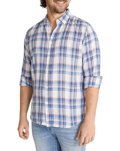 Johnny Bigg Eden Plaid Linen & Cotton Button-up Shirt - Blue
