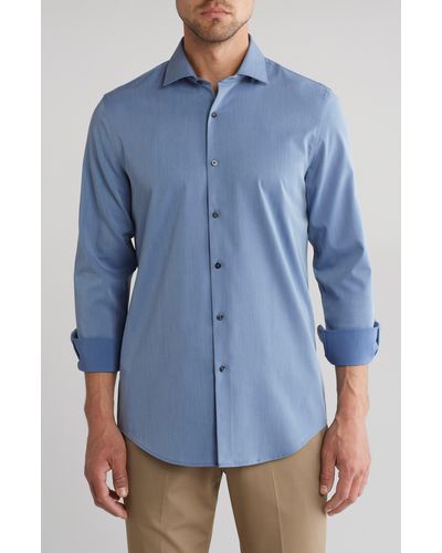 Perry Ellis Melange Slim Fit Solid Shirt - Blue