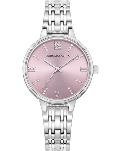 BCBGMAXAZRIA Crystal Embellished 3-hand Quartz Bracelet Watch - Pink