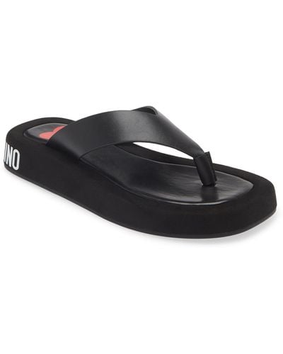 Love Moschino Leather Flip Flop Sandal - Black