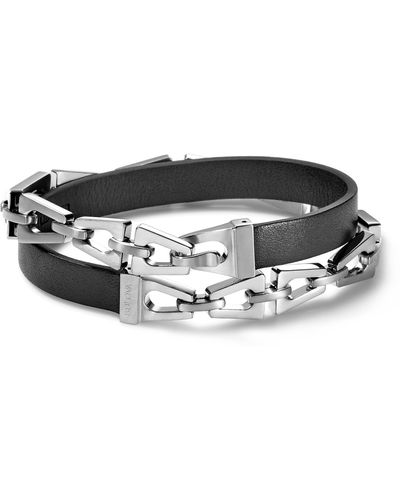 Bulova Stainless Steel & Leather Wrap Bracelet - Black