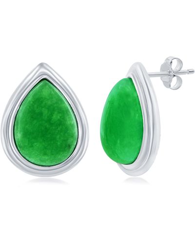 Simona Sterling Silver Jade Pear Shaped Stud Earrings - Green