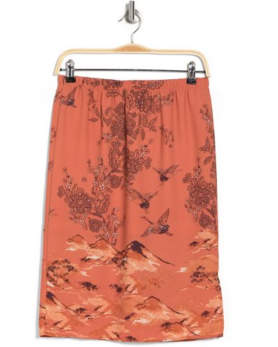 Pleione Crane Print Pull-on Skirt - Red