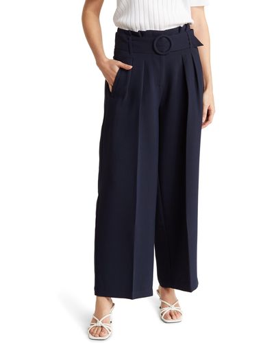Adrianna Papell Belted Woven Pants - Blue