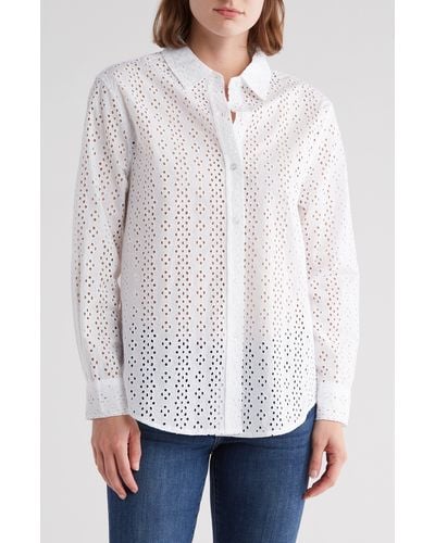 DKNY Cotton Eyelet Button-up Shirt - White
