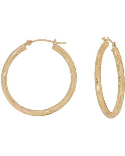 CANDELA JEWELRY 14k Yellow Gold Textured Hoop Earrings - Metallic