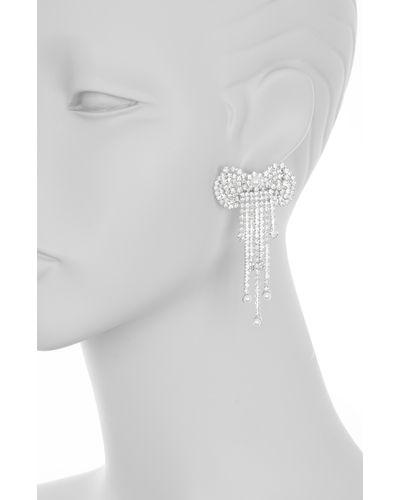 Tasha Crystal Imitation Pearl Fringe Bow Earrings - White