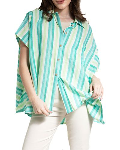 Saachi Oversize Stripe Cotton Button-up Shirt - Green