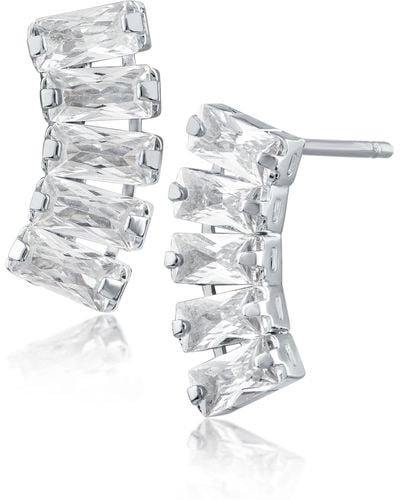 CZ by Kenneth Jay Lane Baguette Cubic Zirconia Curved Bar Stud Earrings - White