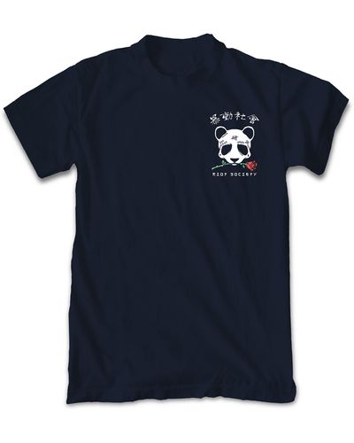 Riot Society Panda Rose Graphic T-shirt - Blue