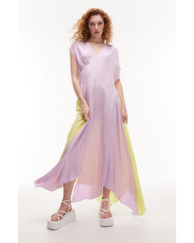 TOPSHOP Jacquard Color Block Asymmetric Midi Dress - Pink