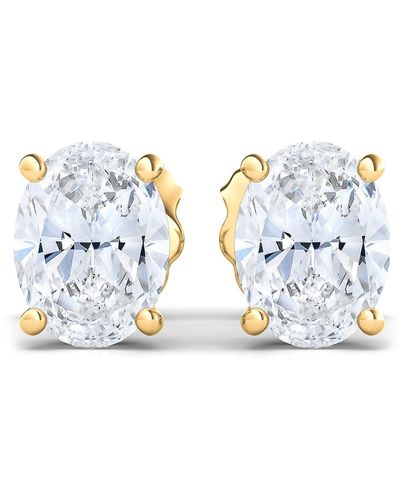 HauteCarat 14k Gold Oval Cut Lab Created Diamond Stud Earrings - Blue