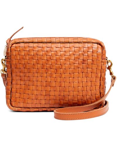 Clare V. Midi Sac Woven Leather Crossbody Bag - Orange