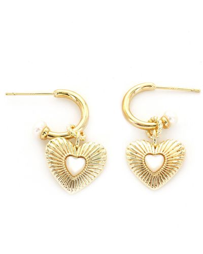 Panacea Freshwater Pearl Heart Hoop Earrings - Metallic
