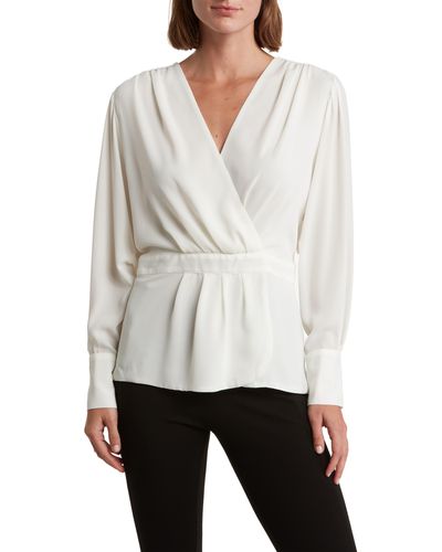 DKNY Long Sleeve Faux Wrap Top - White