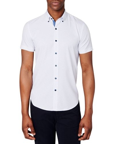 Con.struct Slim Fit Microdot Short Sleeve 4-way Stretch Performance Button-down Shirt - White