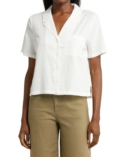 Marine Layer Lucy Resort Short Sleeve Hemp Blend Button-up Camp Shirt - White