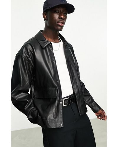 ASOS Oversize Faux Leather Shacket - Black