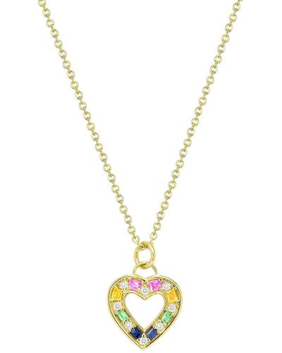 Ron Hami 14k Yellow Gold Multi Sapphire & Diamond Open Heart Pendant Necklace - Metallic