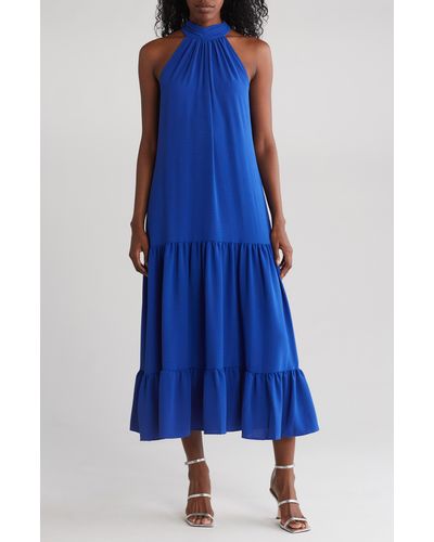 1.STATE Tiered Halter Dress - Blue