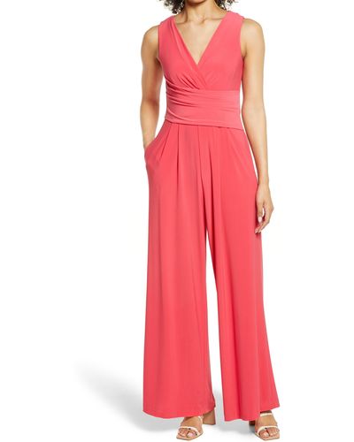 Eliza J Ruched Waist Sleeveless Jumpsuit - Red