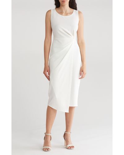 Connected Apparel Asymmetrical Hem Twist Detail Dress - White