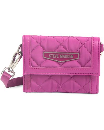 Steve Madden Moto Quited Card Wallet On A Strap In Mulberry At Nordstrom Rack - Pink