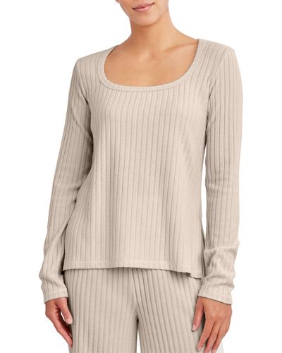 SAGE Collective Long Sleeve Ribbed High-low Top - Natural