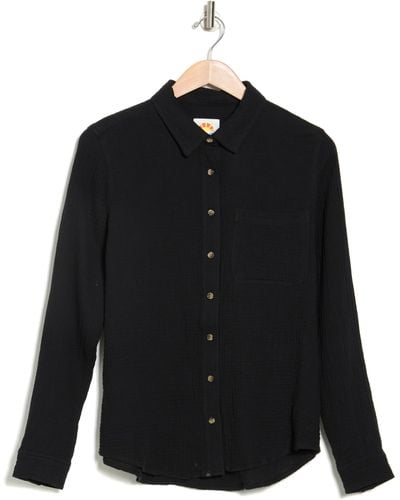 C&C California Collared Long Sleeve Gauze Shirt - Black