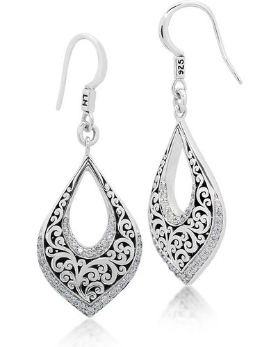 Lois Hill Sterling Silver Diamond Scroll Filigree Drop Earrings - Metallic