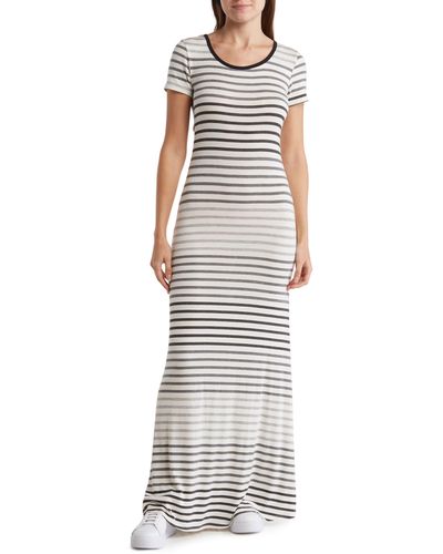 Go Couture Stripe Short Sleeve Rib Maxi Dress - Multicolor