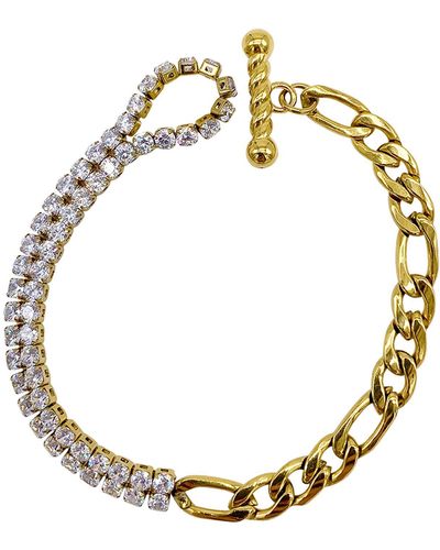 Adornia Half And Half Water Resistant Figaro Chain Crystal Bracelet - Metallic