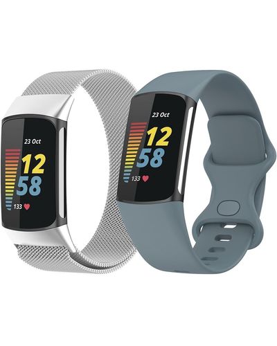 The Posh Tech Assorted 2-pack Silicone Sport & Stainless Steel Fitbit® Watchbands - Blue