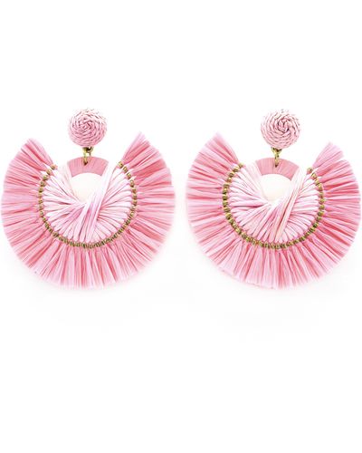 Panacea Raffia Fringe Drop Earrings - Pink
