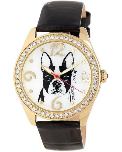Betsey Johnson Women's Boston Terrier Crystal Embossed Leather Watch - Metallic