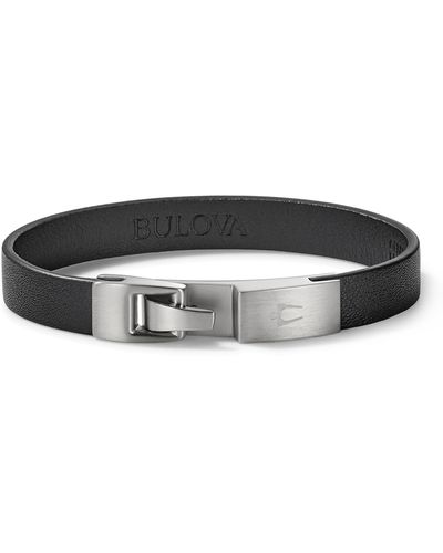 Bulova Classic Leather & Stainless Steel Bracelet - Black
