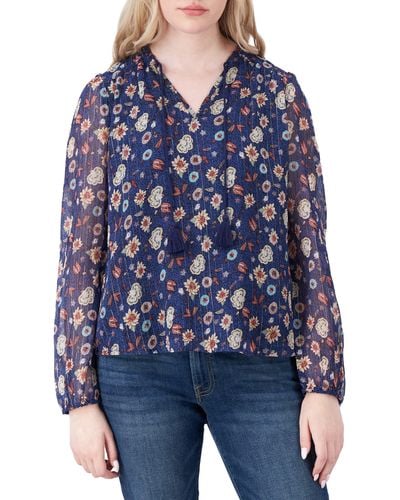 Lucky Brand Floral Long Sleeve Blouse - Blue