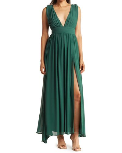 Love By Design Athen Plunging V-neck Maxi Dress - Green