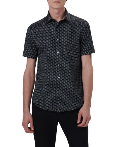Bugatchi Ooohcotton® Dot Print Short Sleeve Button-up Shirt - Black