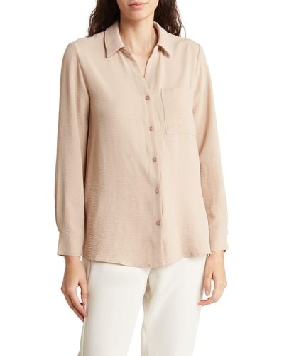 Adrianna Papell Long Sleeve Button-up Shirt - Natural