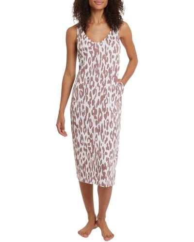 Nicole Miller Animal Print Side Slit Nightgown - Red