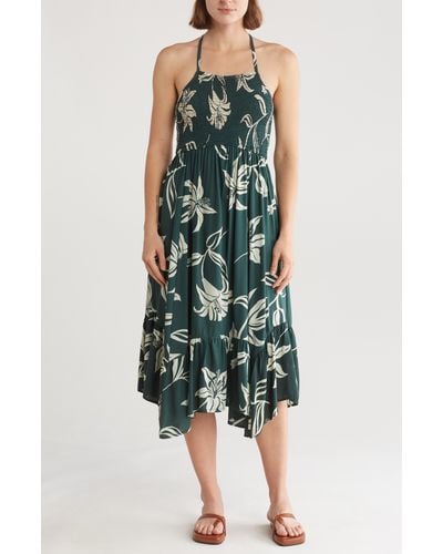 Angie Smocked Floral Midi Dress - Green