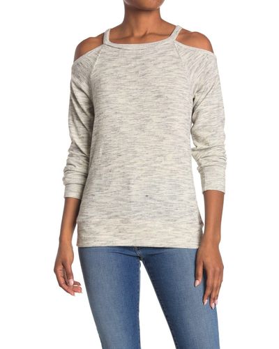 Go Couture Cold Shoulder Knit Sweatshirt - Gray