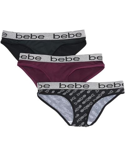 Bebe Logo Waistband Bikini Panties - Pack Of 3 - Black