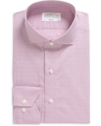 Lorenzo Uomo Windowpane Check Trim Fit Dress Shirt - Pink