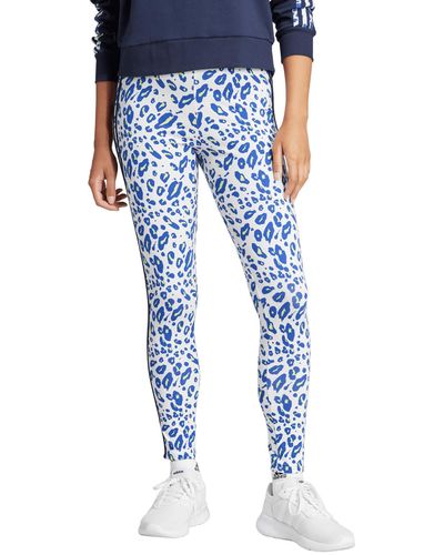 adidas 3-stripes Leopard Print High Waist Leggings - Blue