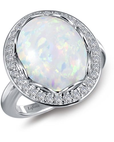 Lafonn Art Deco Simulated Opal & Simulated Diamond Halo Ring - Multicolor