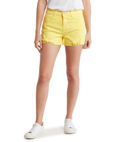 L'Agence Audrey Destroyed Raw Hem Denim Shorts - Yellow