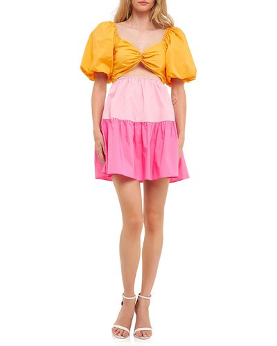 English Factory Colorblock Front Twist A-line Dress - Pink